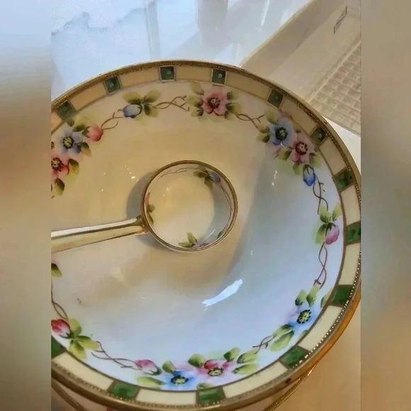 Nippon Gold Floral 3 Piece Hand Painted Mayo Condiment Set Bowl Saucer Ladle - Picture 5 of 6